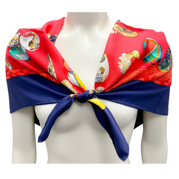 Hermes Red / Navy Blue Multi Couvee d'Hermes Square Silk Twill Scarf - Picture 1 of 13
